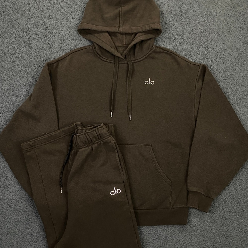 ALO Yoga Accolade Sweatsuit Womens Medium/XS Espresso Brown Hoodie Pants Set